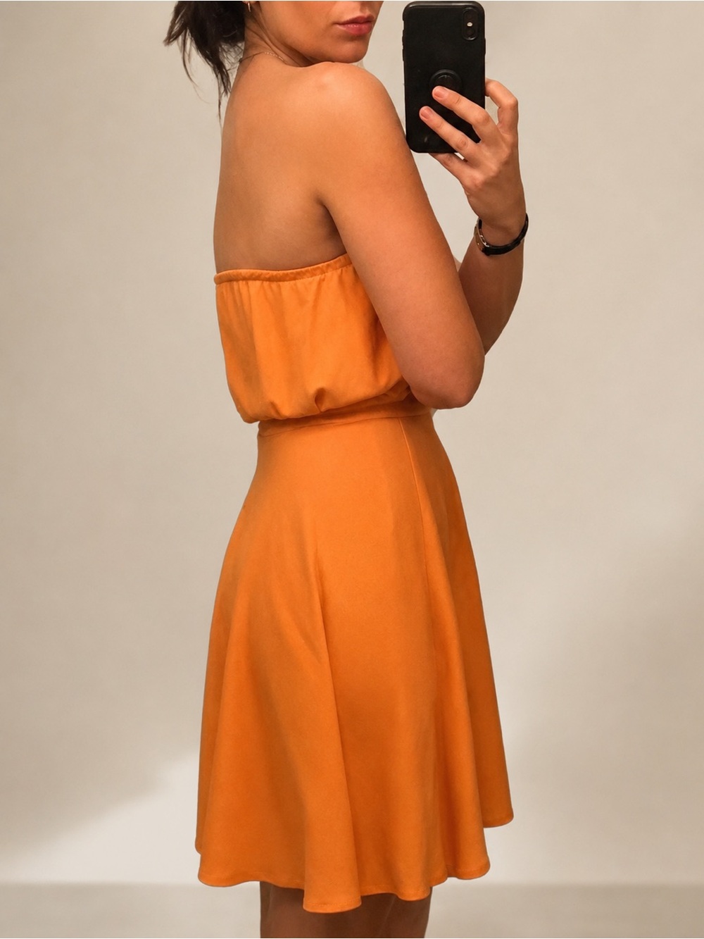 VTG SHAREEN AGAIN Reworked Vintage Silk Fabric Peach Strapless Tube Midi Dress - Picture 5 of 16